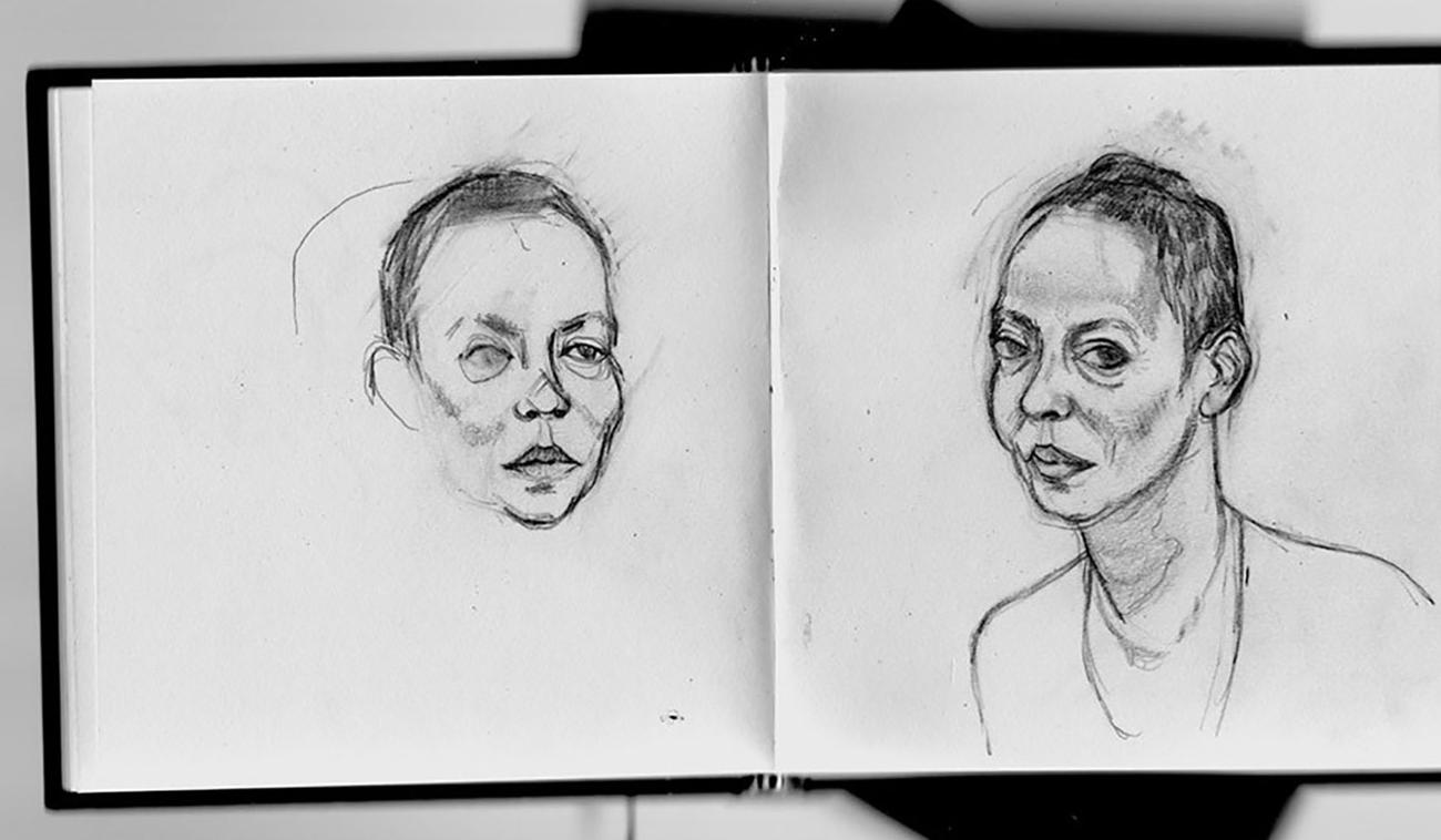 Sketchbook drawings of Michelle de Kretser