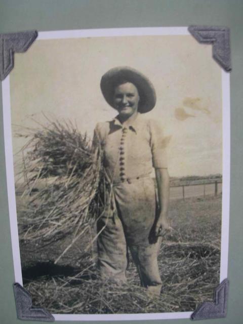 A young Marjorie Bligh hard at work in the fields